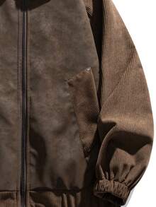 Men's Leather Jacket, Lapel Motorcycle Jacket, Loose Fit Leather Windbreaker, Fall - Coffee Brown - View 4