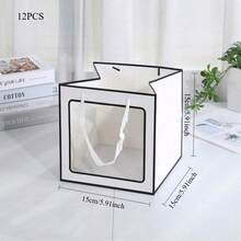 12个15*15*15cm方形透明窗口牛皮纸袋，日用品包装手提袋，生日礼物盒，小盆栽花纸手提袋，适用于生日，婚礼，情人节，复活节 - 如圖所示 - 查看 17