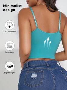 Women's Solid Color Ultra Soft Cropped Tank Top Casual Summer - Cadet Blue - View 2