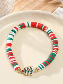 Set da 6 braccialetti con ciondoli in argilla polimerica a tema natalizio: renne, pupazzo di neve, albero di Natale, adatti per uomo e donna, regalo per feste