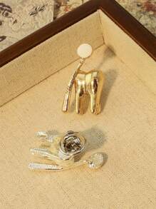 1pc Dental Metal Teeth Brooch Pin Medical Doctor Nurse Lapel Lanyard Bag Coat Badge Jewelry Accessories For Dentist Colleagues Gift Graduation Daily Wear