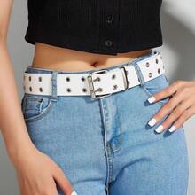 1pc Punk Style Eye Decor Waist Belt, Unisex Hip Hop PU Leather Belt Fall, Autumn, Halloween - White - View 4