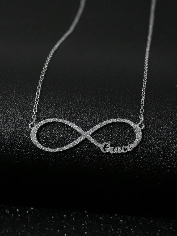 Fashionable Versatile Personalized Youthful Sexy Elegant High-End Chic Gold Infinity Symbol Name Letter Customized Necklace, Customized Jewelry, Birthday Gift, Anniversary Gift, Holiday Gift, Personalized Gift, Gift For Family, Friends, Suitable For Parties, Outings - Matte Silver - View 11