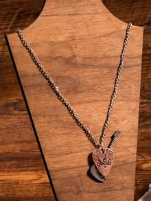 1pc Vintage Guitar Pick & Guitar Pendant Necklace, Simple Cross Versatile Necklace Jewelry - Multicolor - View 4
