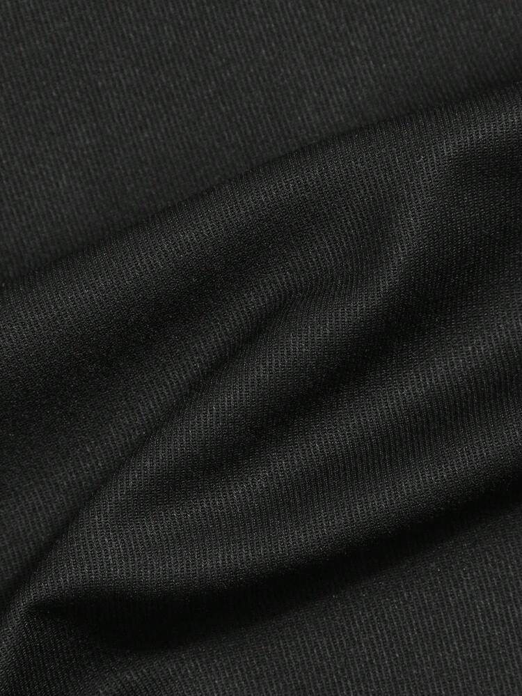 男士休闲户外工装裤，纯色踝部系带抽绳多口袋七分裤，简约百搭，弹性腰带，适合送给丈夫或男友 - 黑色 - 查看 7