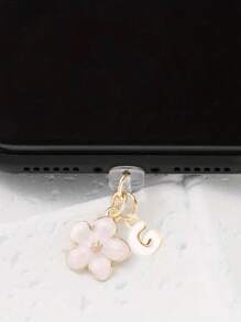 1 件时尚粉色花卉字母手机防尘塞，精致 A-Z 字母金属挂件，适合作为女性生日礼物，兼容 Lightning（5-14）/ Type-C 接口 - 粉色 - 查看 12