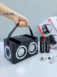 16W 双扬声器蓝牙音箱，配备 2 个无线麦克风 - 清晰的立体声和强劲的低音，2400mAh 长效电池，便携式无线音箱，是家庭聚会、户外探险（露营、徒步、海滩）、旅行、卡拉 OK 娱乐和随时随地免提通话的理想之选。 - A黑色音箱附兩支麥克風 - 查看 2