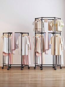 1pc Multi-Functional Wheeled Clothes Hanger, Suitable For Indoor, Outdoor, Balcony, Bedroom, Space-Saving Clothing Storage Rack, Drying Rack