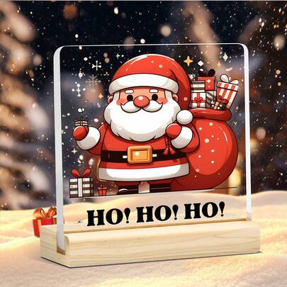 1 pieza Adorno de escritorio de Papá Noel lindo - Placa acrílica con ilustración de saco de regalo "Ho Ho Ho" - Decoración navideña para exhibición en estantería, entrada, oficina o mesa - Decoración del hogar, accesorios de habitación, decoración de escritorio de oficina, decoración de libros, regalo de Navidad y cumpleaños, decoraciones navideñas, decoración de habitación, decoración del hogar, decoración de sala de estar, decoración de dormitorio, decoración de escritorio, regalos de Navidad, decoración de la casa