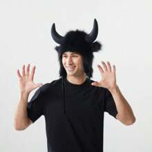 Halloween Plush Horns Hat, Warm Windproof Earflap Trapper Hat For Autumn/Winter