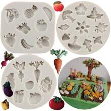 Silicone Fruits Vegetables Mold For Cake Decorating Cupcake Topper Gum Paste Polymer Clay Set Of 3