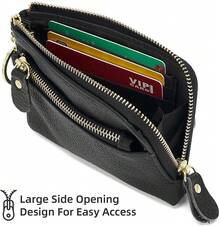 Women's Leather Rfid Coin Purse Small Change Purse Card Holder Keychain Wallet Pouch Wristlet Handbag - Green - View 7