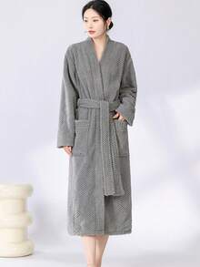 1pc Thick Autumn/Winter Plush Soft Robe, Vacuum Compressed Delivery, Shawl Collar, Loungewear, Bathrobe, For Women, Adults, Students, Casual, Bathing, Salon, Personal Use, Gift - Multicolor - View 14