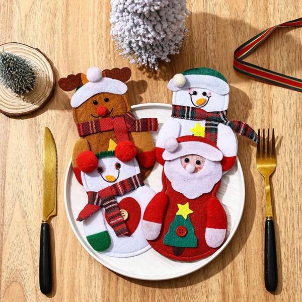1pc Christmas Decoration, Christmas Tableware Set, Santa Claus & Snowman Knife & Fork Set