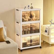 1pc Large Portable Storage Bins With Wheels & Lids - Multi-Layers Plastic Collapsible Stackable Organizer Cabinet For Closet, Cabinet Containers For Living Room, Office, Garage. Easy To Assemble, Mobile Storage Unit | Transparent Doors | Magnetic Closure, Storage Organizer, Home Decor - White - View 5