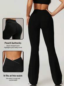 Speed mate 高腰喇叭紧身裤，适合日常健身和运动，女士提臀瑜伽紧身裤，女士高腰交叉喇叭紧身裤，保暖内衬，冬季款 - 黑色 - 查看 7