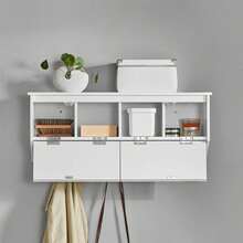 SoBuy FHK24-W, Wall Coat Rack Wall Shelf Wall Storage Cabinet Hallway Coat Rack With 2 Flip Doors 5 Hooks - White - View 8