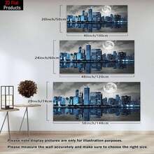 1 Piece Large Frame Canvas Painting Art Print,Biuteawal Black White Blue City Wall Art Chicago Pictures Decoration Moon Night Cityscape Skyline Canvas Painting Prints Framed Modern Home Living Room Bedroom Decor,High Quality Wall Art Printed Poster Can Be Hung Directly,Pine Frame,Night Decor,Office Art|Exquisite Home Art|Wooden Framed Art,Room Decor - Nhiều màu - Xem 3