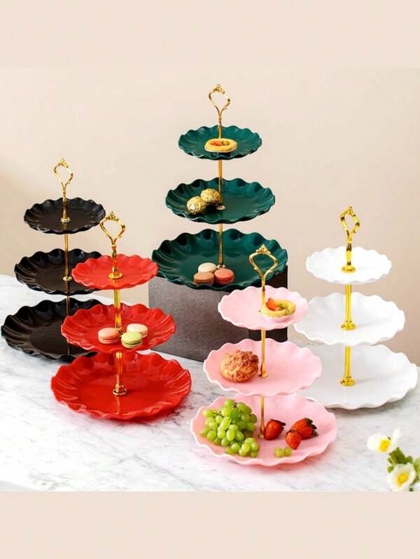 Support à gâteau à 3 étages en plastique avec plateau à étages, plateau à desserts européen à plusieurs étages, support à cupcakes de mariage, support à gâteau à étages en plastique, tour d'exposition, peut contenir des cupcakes, des beignets, des fruits, etc., convient pour la cuisine, les fêtes, les mariages, la décoration de la maison, l'usage quotidien, cadeau de Noël