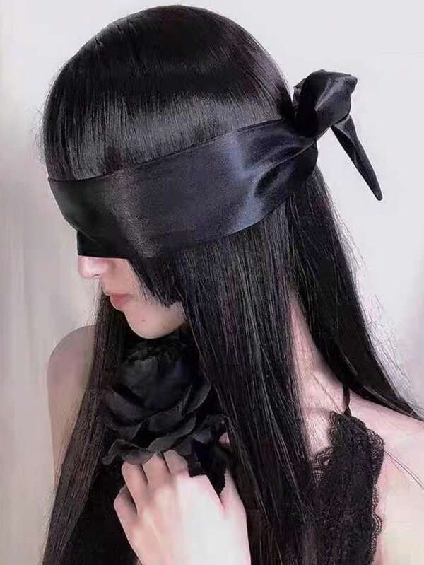 1pc Satin Sexy Blindfold, Soft Strap Sleep Mask, Headband Tie Ribbon Silk Blindfold, Smooth Blackout Mask In Black & Red, Headband Accessory, Couples Mask, Sensual Accessory