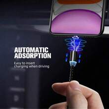 3-In-1 Magnetic Braided Nylon Data Cable, Durable Fast Charging USB Cable (Includes Type-C + Lightning + Micro USB), Compatible With IPhone 17 16 15 14 13 12 Pro Max / / / / Universal - Black - View 10