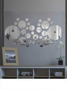 30 adesivos de parede geométricos de acrílico redondo prateado - adesivo de espelho removível para sala de estar, quarto, escritório e decoração de janela