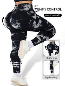 Plus Size Sport High Waisted Seamless Slim Leggings For Women - Resilient Soft Touch Quick-Drying Breathable 4-Way  Stretch Butt Lifting Legging For Hiking Running Cycling Yoga Pickleball Exercize Casual - 黑札 - 查看 1