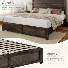 Farmhouse Wood Platform Bed Frame With 49" Fluted Headboard, Rustic Natural Grain Finish, Sturdy & Noise-Free, No Box Spring Required - Màu xám mộc mạc - Xem 7