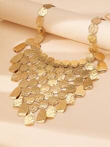 1pc Bohemian Style Gold Metal Necklace For Women, Vintage Elegant Fashion Suitable For Beach, Party, Banquet And Daily Wear