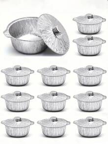 5个带盖铝箔纸杯蛋糕衬垫，一次性圆形铝箔烤盘，一次性厨具食品容器，适用于度假、露营、烘焙、加热、烹饪、家庭晚餐、派对用品 - 彩色 - 查看 1