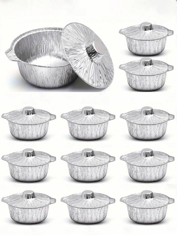 5 szt. foremek do ciasta z folii aluminiowej z pokrywkami, jednorazowy garnek aluminiowy z pokrywką, okrągła folia, patelnie, jednorazowe naczynia kuchenne, pojemnik na żywność na wakacje, kemping, pieczenie, podgrzewanie, gotowanie, artykuły obiadowe dla rodziny, artykuły imprezowe