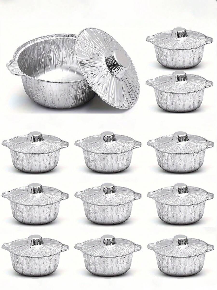 5个带盖铝箔纸杯蛋糕衬垫，一次性圆形铝箔烤盘，一次性厨具食品容器，适用于度假、露营、烘焙、加热、烹饪、家庭晚餐、派对用品 - 彩色 - 查看 1