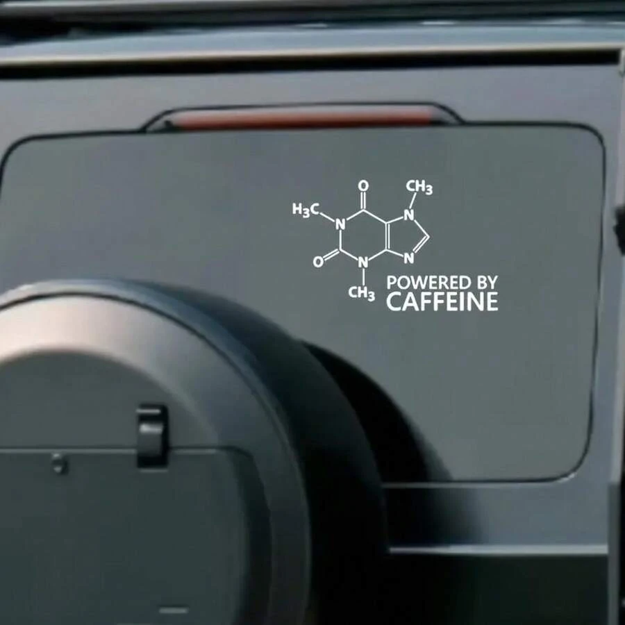 Caffeine Chemical Formula Vinyl Car Stickers, Waterproof , Suitable For Cars, Laptops, Water Bottles - White Text Stickers On A Black Background, Car Accessories