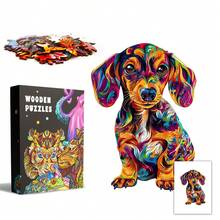 Colorful Dachshund - Wooden Puzzle, Asymmetrical Animal Shaped Wooden Jigsaw Puzzle Toy, Unique Party Game Gift, Decorative Art Painting, Tabletop Magic Puzzle, Unique Children's Educational Puzzle, Holiday Gift, Suitable For Kids, Christmas Gift, Back To School Gift, Birthday Gift
