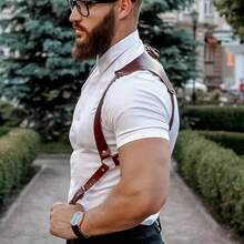 1Pc Men's Solid - Color PU Leather Shoulder Straps: Ideal For Pairing With Jeans And Casual Pants In Daily Wear, And Also A Wonderful Gift For Friends! - Lạc đà - Xem 2