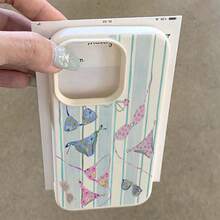 1pc TPU Material Summer Floral & Blue Striped Pattern Phone Case, Compatible With Iphone/ Phones - White - View 4