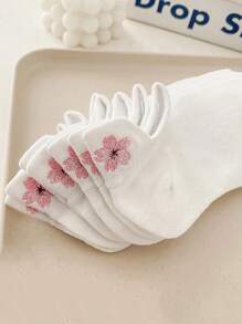 1/3/5/6/10 par damskich krótkich skarpetek w jednolitym kolorze z haftowanym kwiatem śliwki, miękkich i wygodnych, antypoślizgowych, odpowiednich do codziennego noszenia