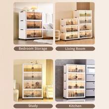 1pc Large Portable Storage Bins With Wheels & Lids - Multi-Layers Plastic Collapsible Stackable Organizer Cabinet For Closet, Cabinet Containers For Living Room, Office, Garage. Easy To Assemble, Mobile Storage Unit | Transparent Doors | Magnetic Closure, Storage Organizer, Home Decor - White - View 7