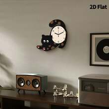 2D Flat, 1pc Cute Little Black Cat Decorative Wall Clock, Super Silent Quartz Movement, No Ticking Sound, Decorative Clock For Living Room, Bedroom, Office, Kitchen And Cafe, Perfect For Christmas, New Year, Valentine's Day Gifts - Multicolor - View 7