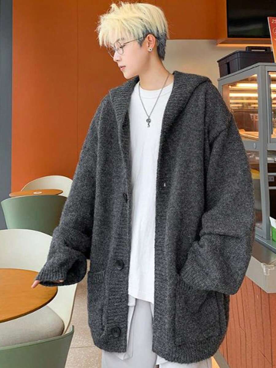 カーディガン フード付き メンズ ジャケット 大きいサイズ コート 柔らかで 着心地のいい シンプル オシャレ ボタン カジュアル 無地 長袖 おしゃれ セーター ゆったり 春秋服 - ダークグレー - チェックする 1