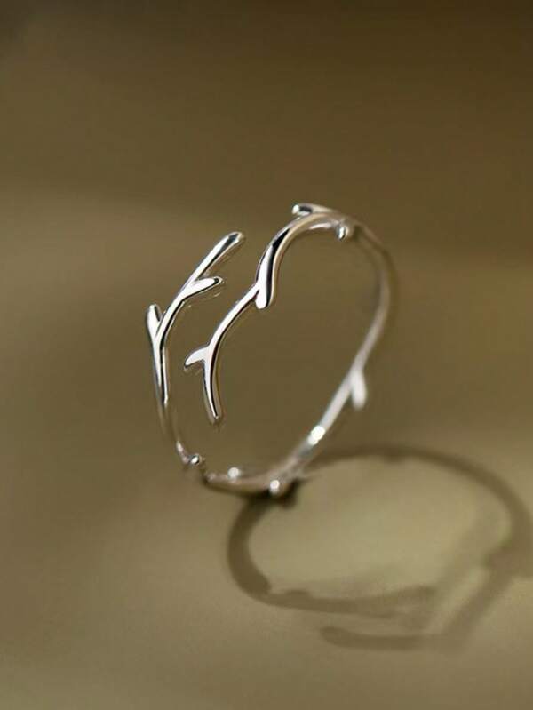 1 pieza Anillo ajustable con cuerno de ciervo, diseño único, anillo minimalista de acero inoxidable de moda, accesorio elegante para fiestas, regalo de vacaciones y cena para mujeres