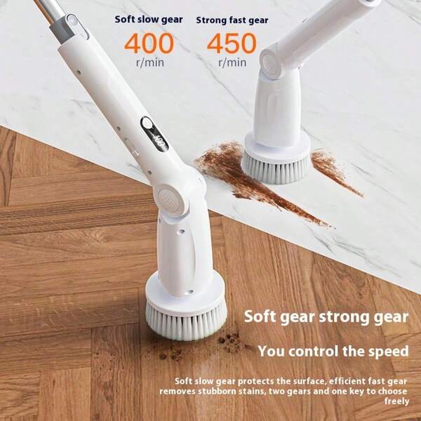 Multi-Functional Electric Cleaning Brush, Dual-Speed Adjustable Super Convenient! Soft Slow Mode (400r/Min) Protects Surfaces, Strong Fast Mode (450r/Min) Removes Stubborn Stains, One-Key Switching, Easily Handles Floor, Tile And Various Cleaning Scenarios, Cleaning Assistant, Easier Housework.