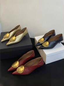 Fall/Winter 2025 Summer New Metal Buckle Pointed Toe Stiletto Mid Heel Mule Slides Sandals For Women, Elegant