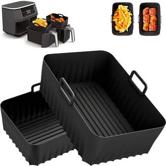 1 Piece/2 Pieces/3 Pieces Of Reusable Silicone Air Fryer Liners, Air Fryer Accessories, Silicone Air Fryer Pots, Kitchen Accessories Replacement Disposable Baking Tray Square Liners, Kitchen Supplies