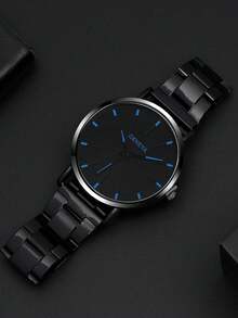 3pcs Fashionable And Versatile Men's Quartz Watch, Round Dial, Alloy Steel Strip, Paired With Crown Bead Bracelet Set, The Best Gift For Men, Suitable For Holiday Gifts And Daily Wear