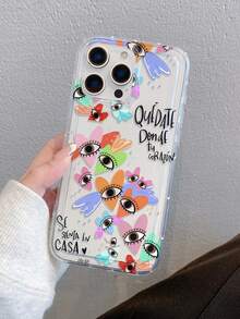 1pc Heart Eyes Letter Pattern, Air Cushion Transparent Anti-Fall Phone Protective Case, TPU Material, Suitable As Holiday Gift, Compatible With Apple XS/XS Max/XR/11 12 13 14 15 16 Pro/Pro Max/14 15 16 Plus, Unisex, Also Compatible With Samsung Phones - Clear - View 3