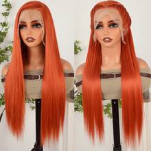 13X6 Free Part Platinum Blonde Lace Front Wigs 28 Inch Pre Plucked Long Straight Hair Wigs Glueless Soft Ash Blonde Colored Wigs Heat Resistant Fiber Hair Synthetic Lace Front Wigs For Women For Daily Christmas Party Cosplay Use - Red Orange - 查看 4