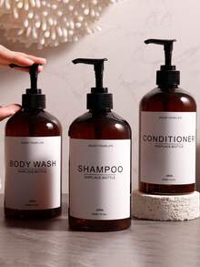 Shampoo-Spender - Nachfüllbare Shampoo- und Conditioner-Flaschen (Bernsteinfarben, 3 Set, 500ml) - Moderne Shampoo-Flaschen für die Dusche - Leere Shampoo-Conditioner-Körperwasch-Spender-Set - Für das Badezimmer - Mehrfarbig - Übersicht 1