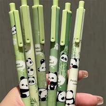 6pcs New Panda Cute High-Value Retractable Gel Pens Ins Style Simple Exam Pens Durable Girly Signature Pens [Black Ink] - Green - View 6