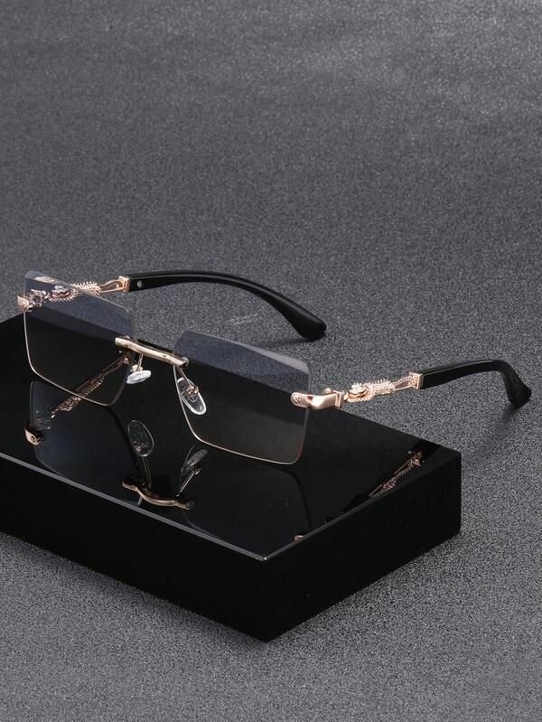 1 paire de lunettes de mode rectangulaires à couleur dégradée, style bohème décontracté unisexe, avec des branches décoratives, convenant pour l'extérieur, les vacances à la plage et d'autres occasions